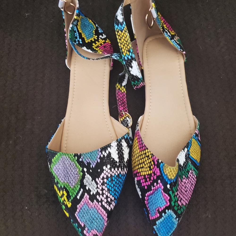 Multi Color Snakeskin Flats